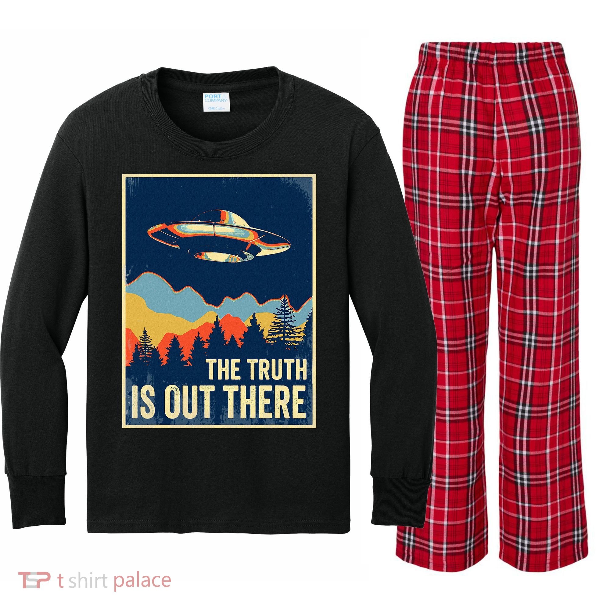 The Truth Is Out There Area 51 Alien UFO Kids Long Sleeve Plaid Pajama Set