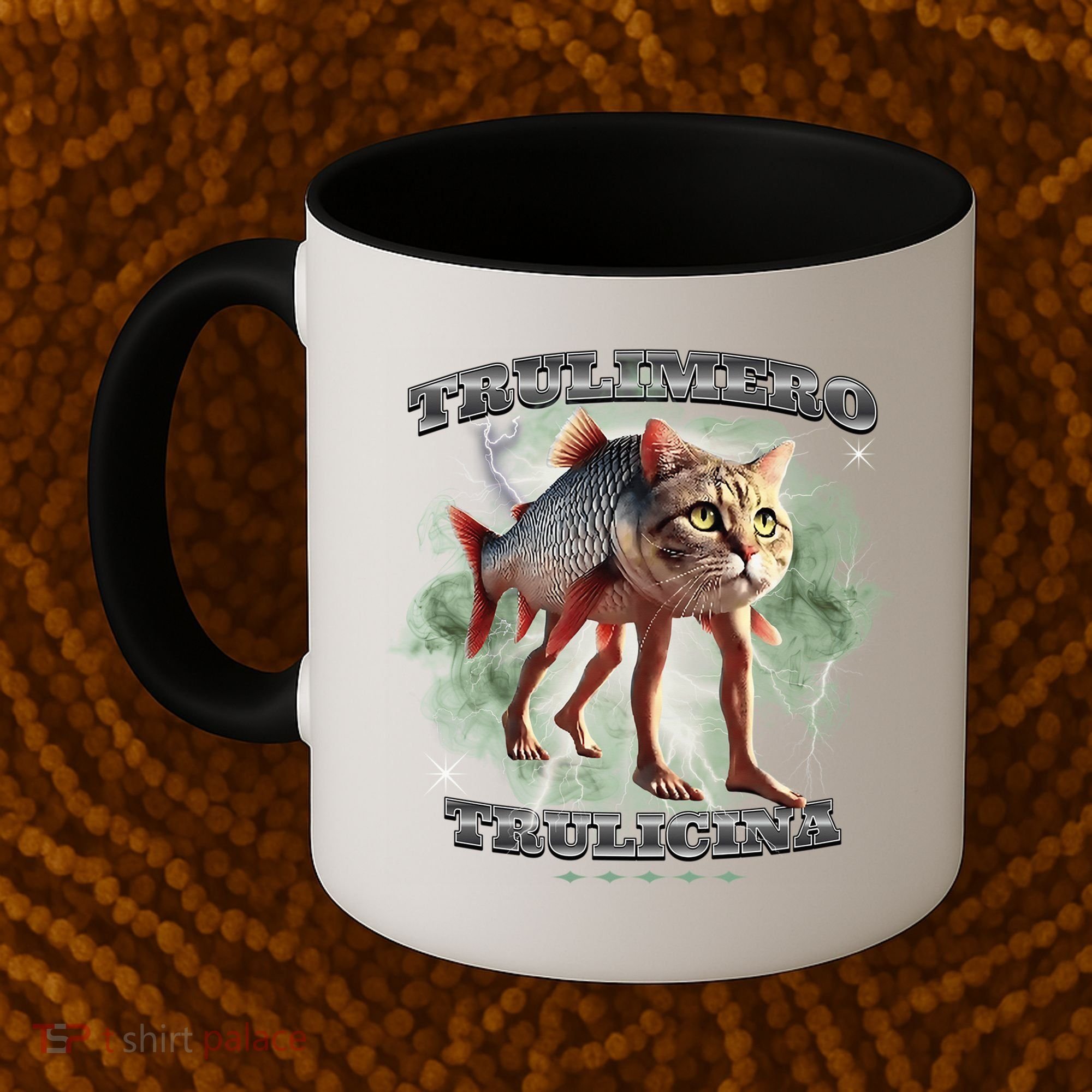 Trulimero Truli Italian Brainrot Meme Cats Head On A Fish Coffee Mug