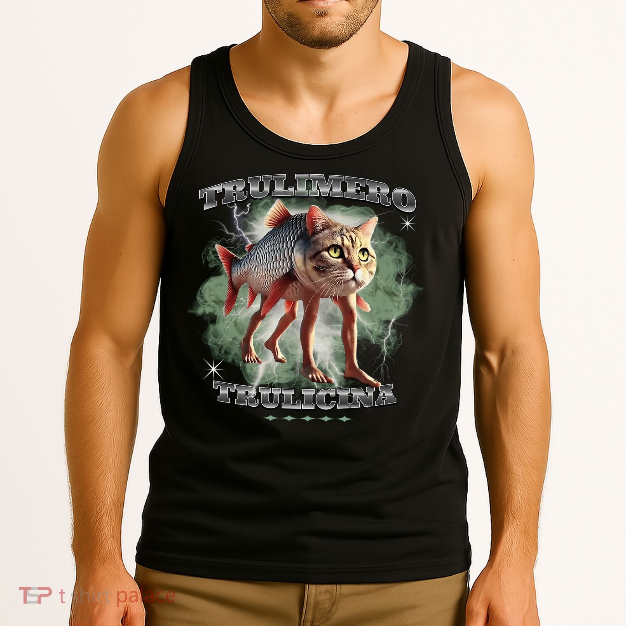 Trulimero Truli Italian Brainrot Meme Cats Head On A Fish Tank Top