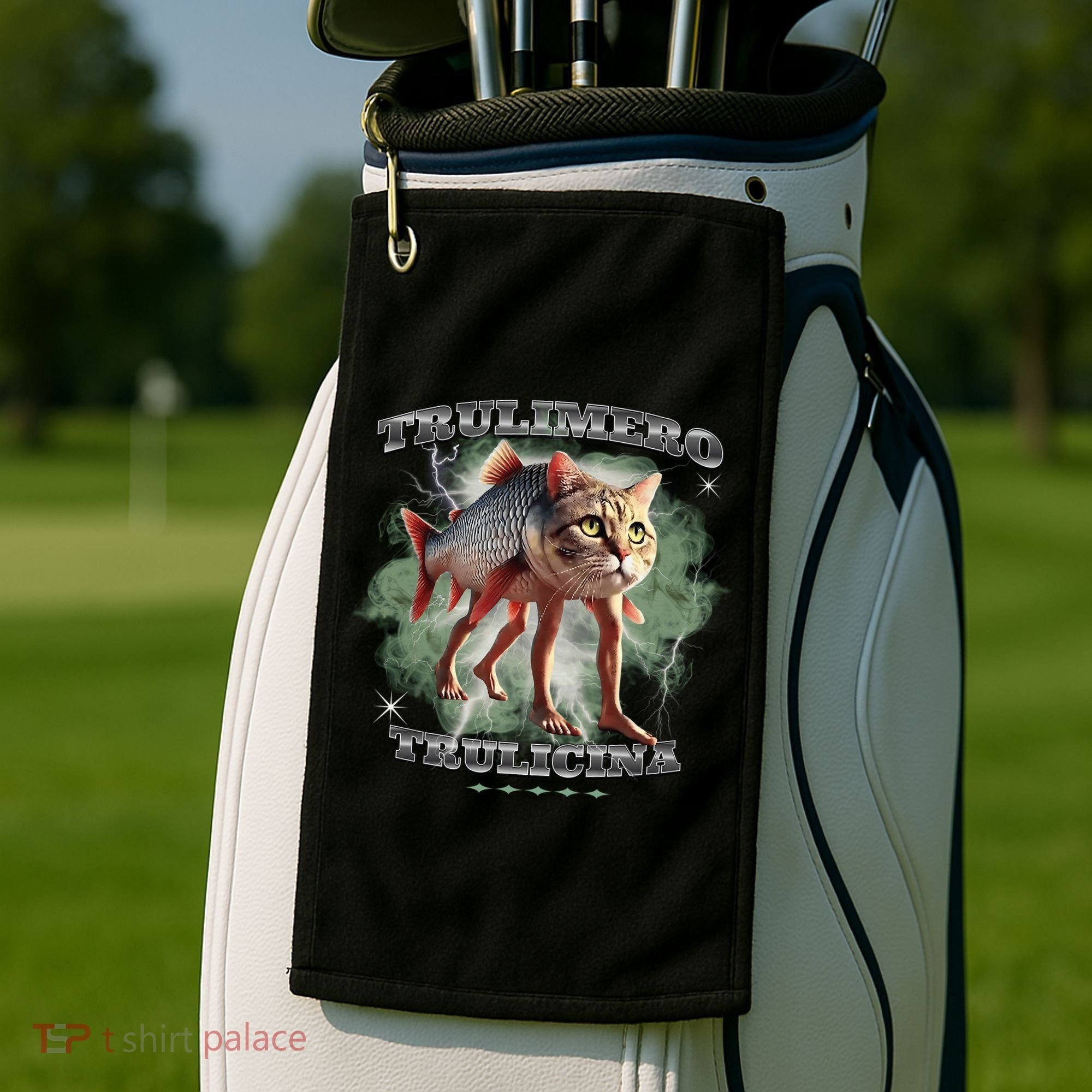 Trulimero Truli Italian Brainrot Meme Cats Head On A Fish Golf Towel