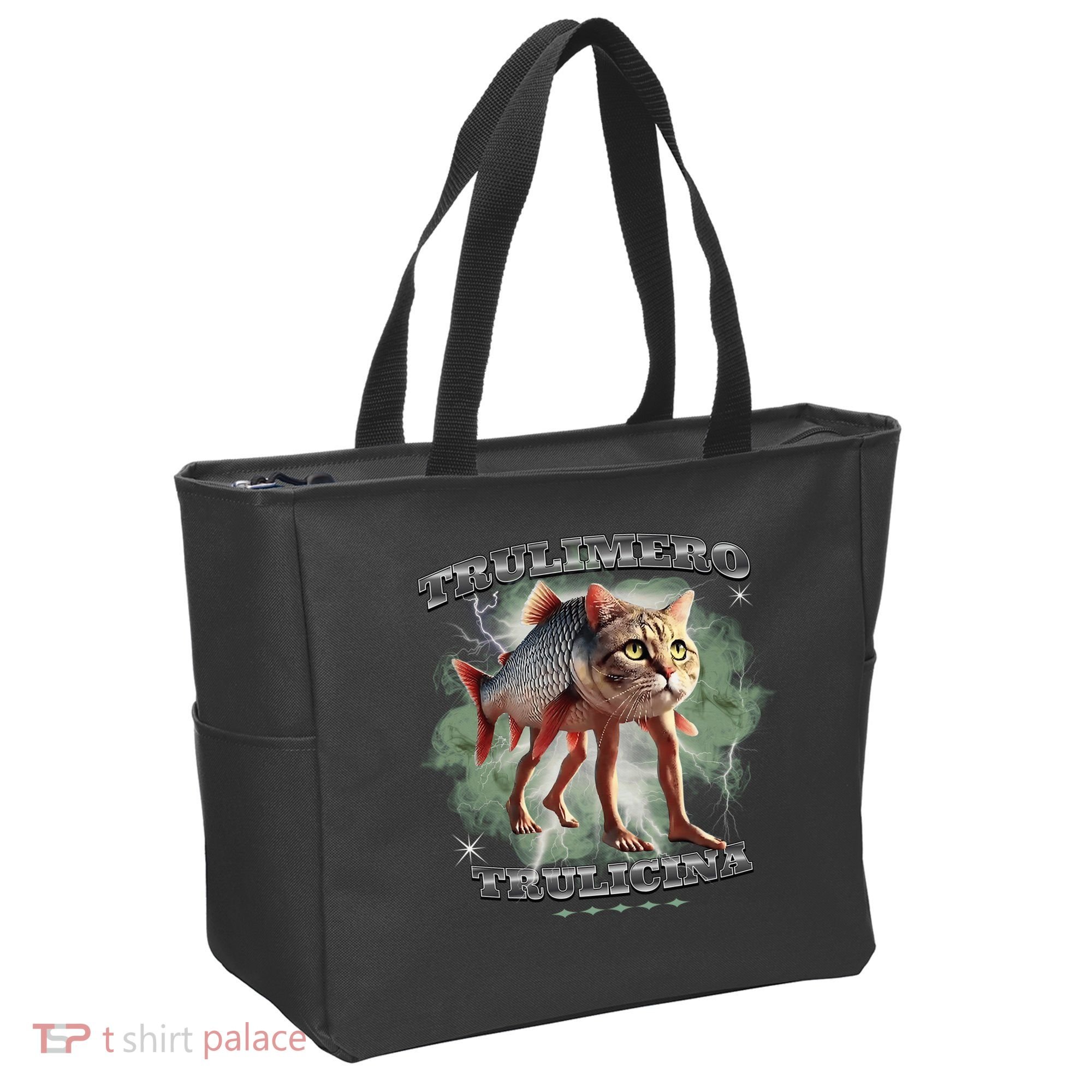 Trulimero Truli Italian Brainrot Meme Cats Head On A Fish Tote Bag