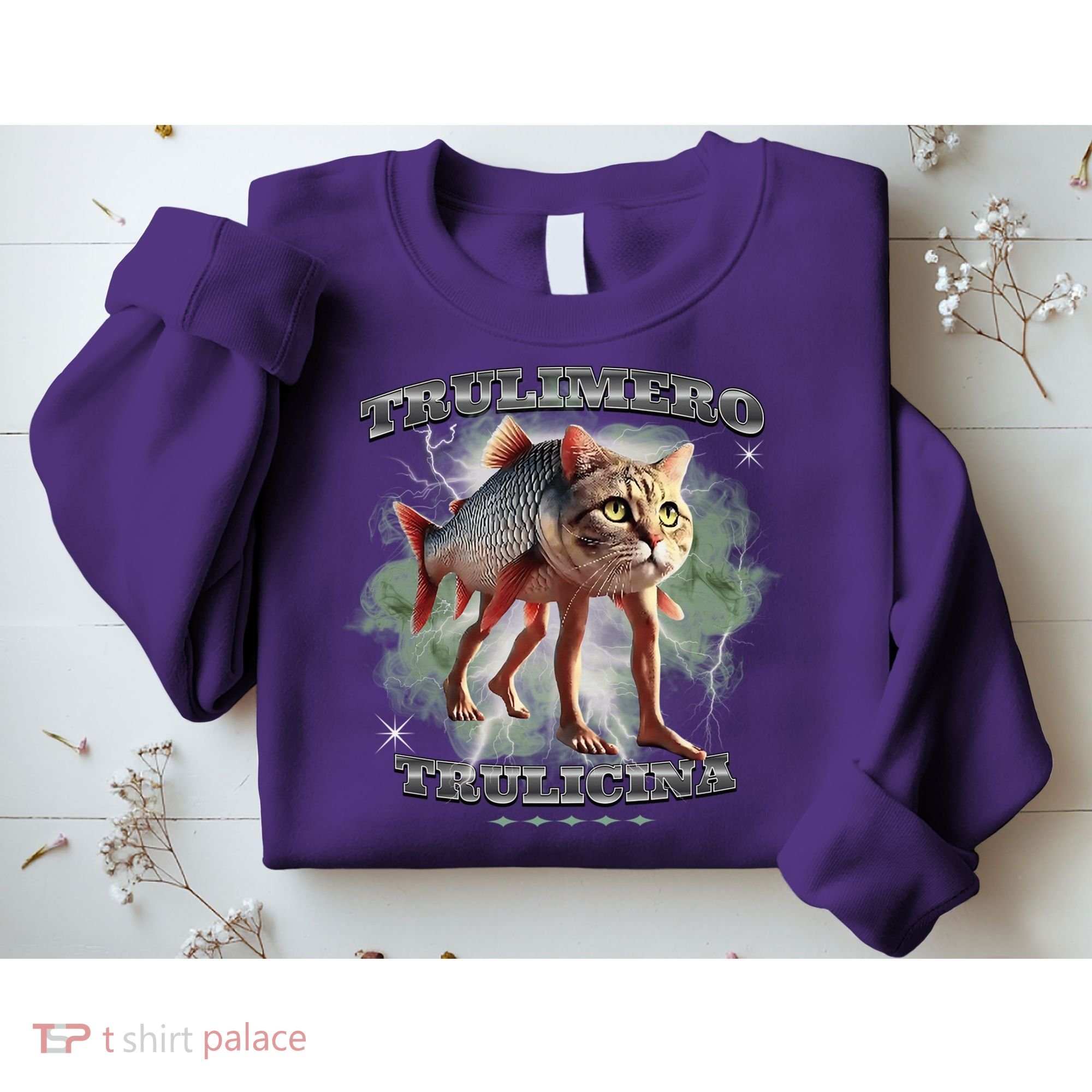 Trulimero Truli Italian Brainrot Meme Cats Head On A Fish Sweatshirt