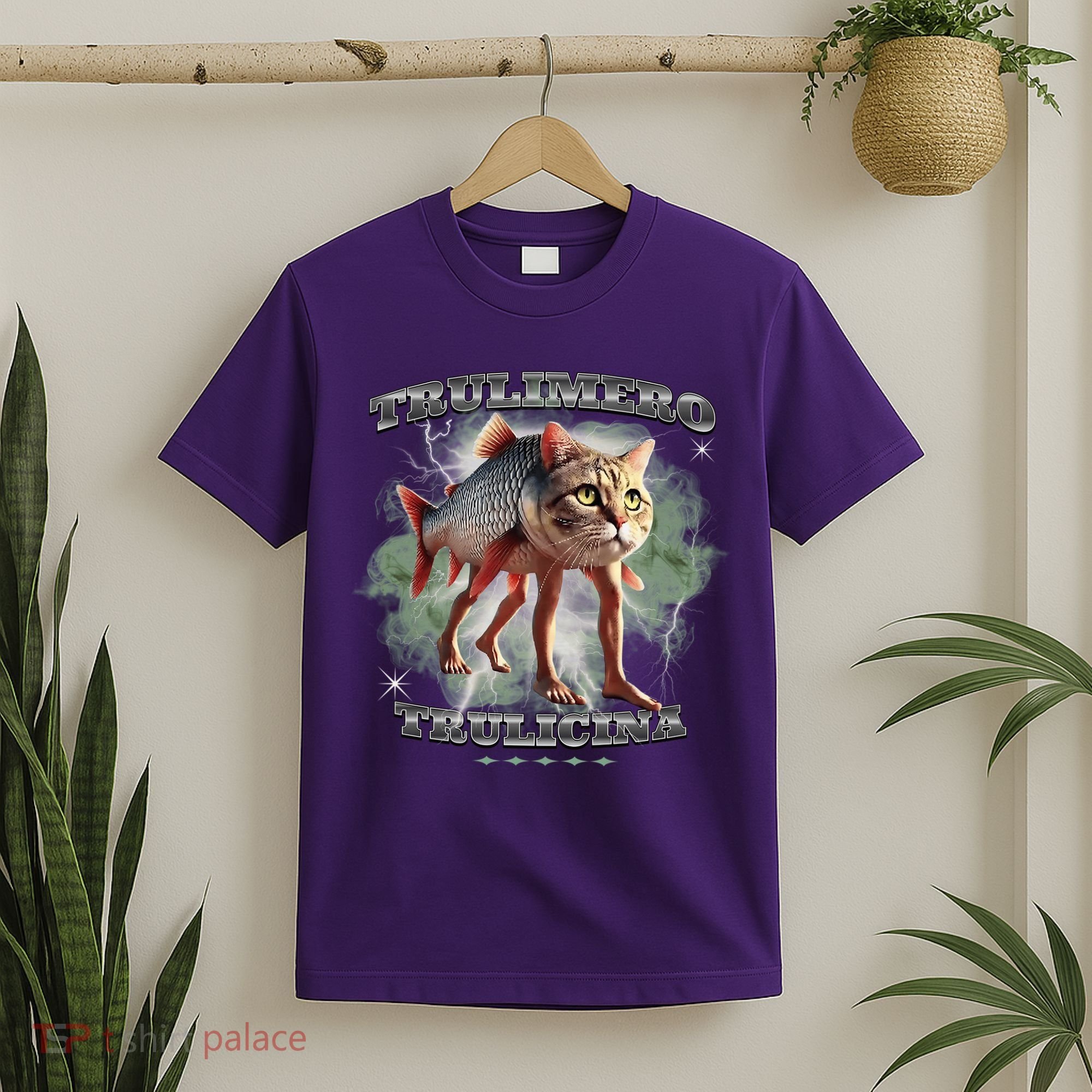 Trulimero Truli Italian Brainrot Meme Cats Head On A Fish T-Shirt
