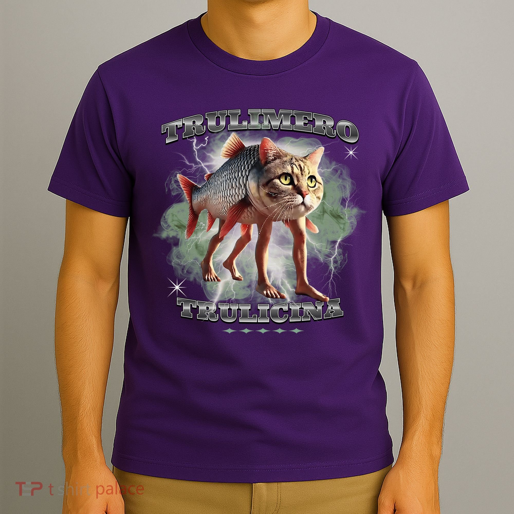 Trulimero Truli Italian Brainrot Meme Cats Head On A Fish T-Shirt