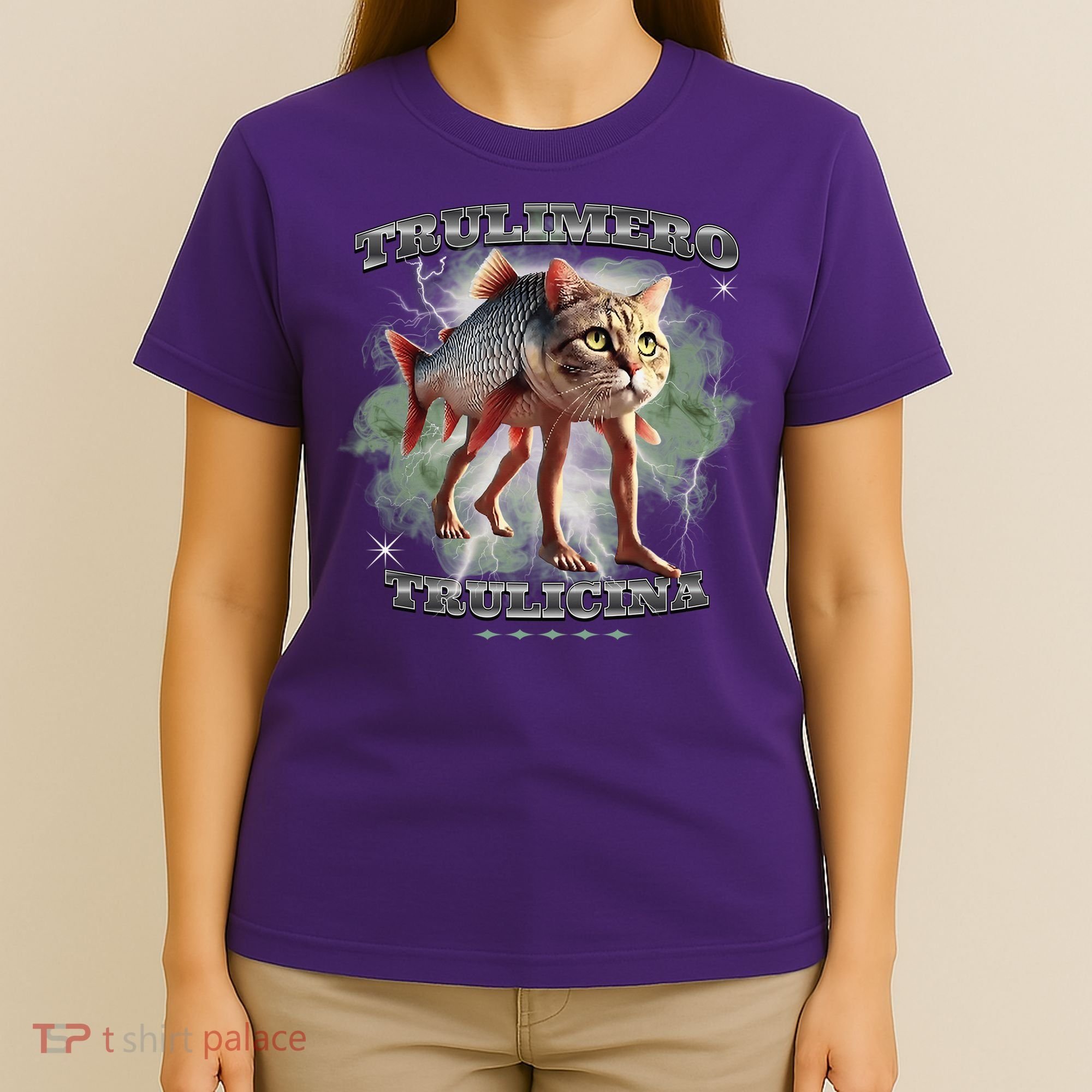 Trulimero Truli Italian Brainrot Meme Cats Head On A Fish T-Shirt