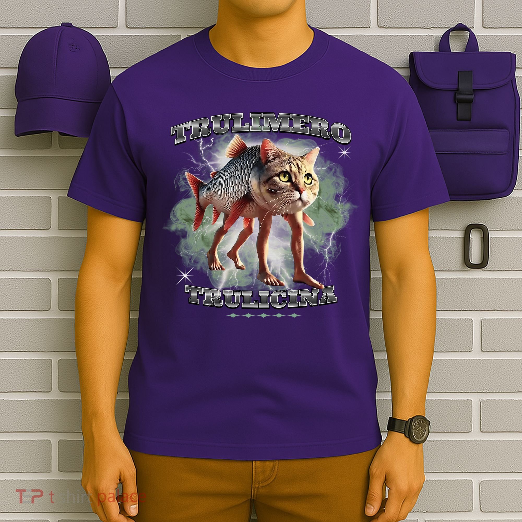 Trulimero Truli Italian Brainrot Meme Cats Head On A Fish T-Shirt