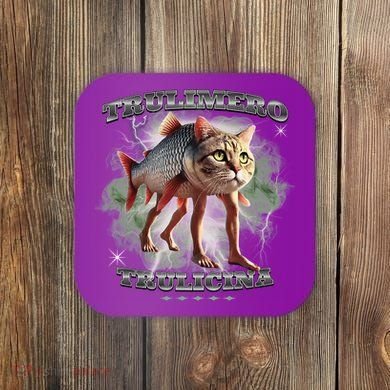 Trulimero Truli Italian Brainrot Meme Cats Head On A Fish Coaster