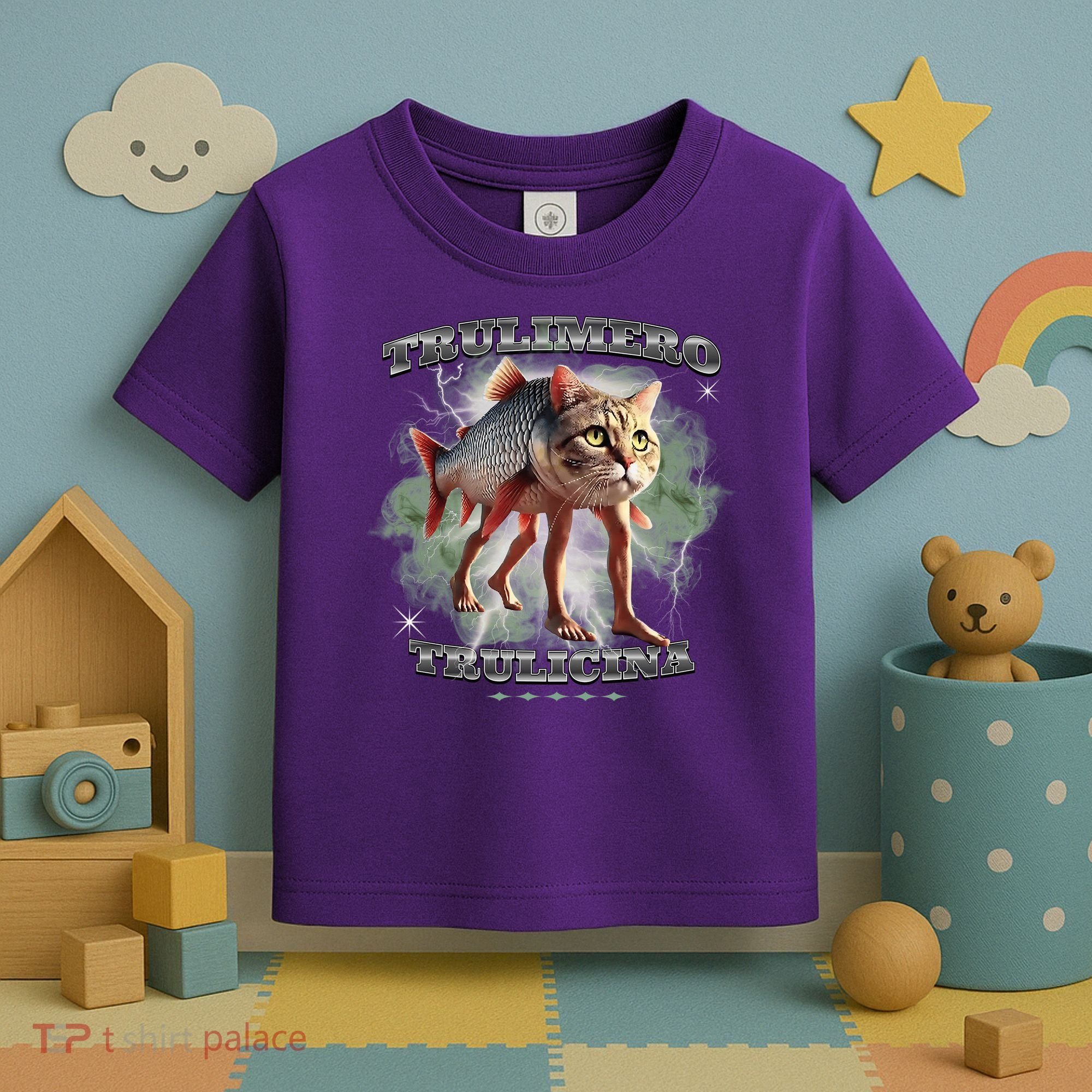 Trulimero Truli Italian Brainrot Meme Cats Head On A Fish Toddler T-Shirt