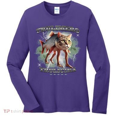 Trulimero Truli Italian Brainrot Meme Cats Head On A Fish Women's Long Sleeve Shirt