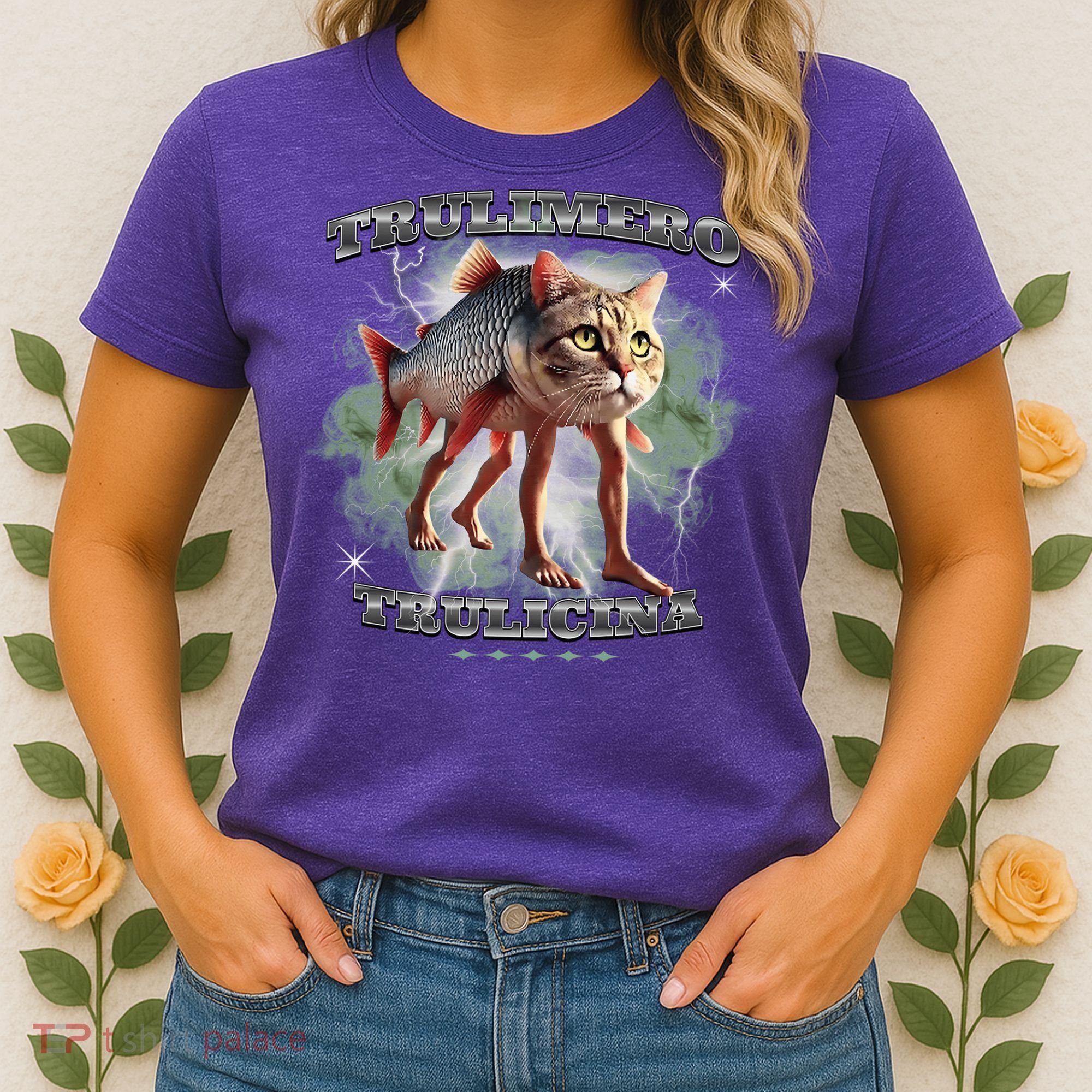Trulimero Truli Italian Brainrot Meme Cats Head On A Fish Women's T-Shirt