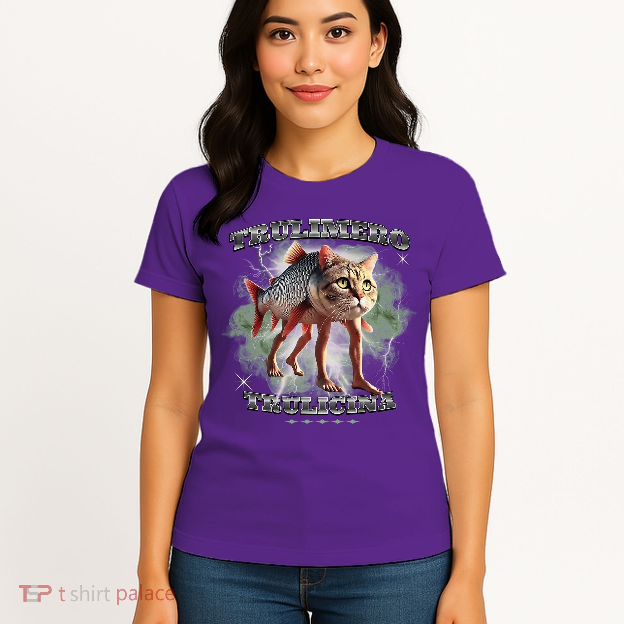 Trulimero Truli Italian Brainrot Meme Cats Head On A Fish Women's T-Shirt