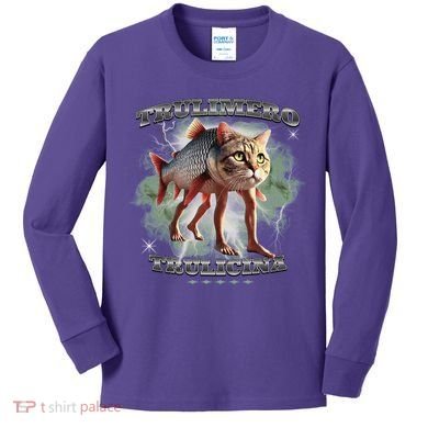 Trulimero Truli Italian Brainrot Meme Cats Head On A Fish Kids Long Sleeve Shirt