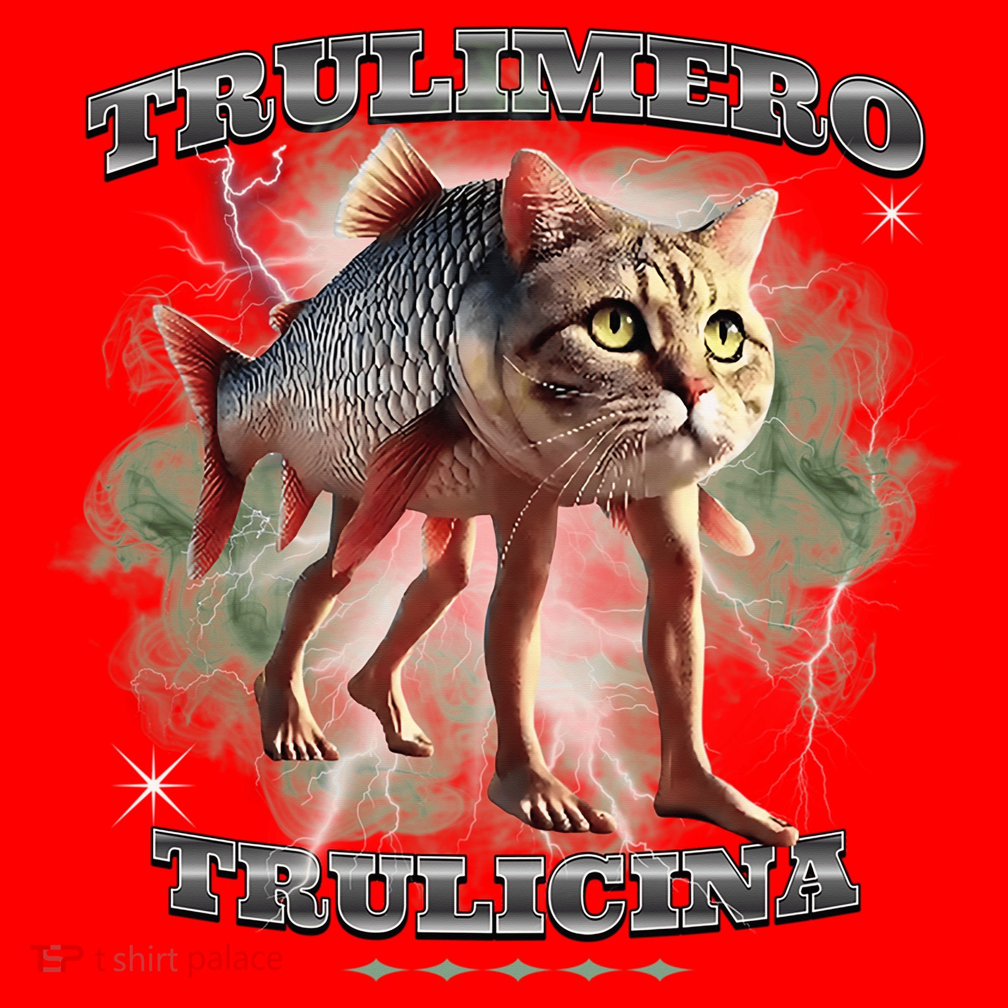 Trulimero Truli Italian Brainrot Meme Cats Head On A Fish Santa Hat