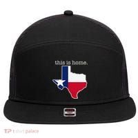 Texas This Is Home with State Outline and Texas Flag 7 Panel Mesh Trucker Snapback Hat thumb 0