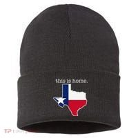 Texas This Is Home with State Outline and Texas Flag Sustainable Knit Beanie thumb 0