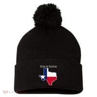 Texas This Is Home with State Outline and Texas Flag Pom Pom 12in Knit Beanie thumb 0