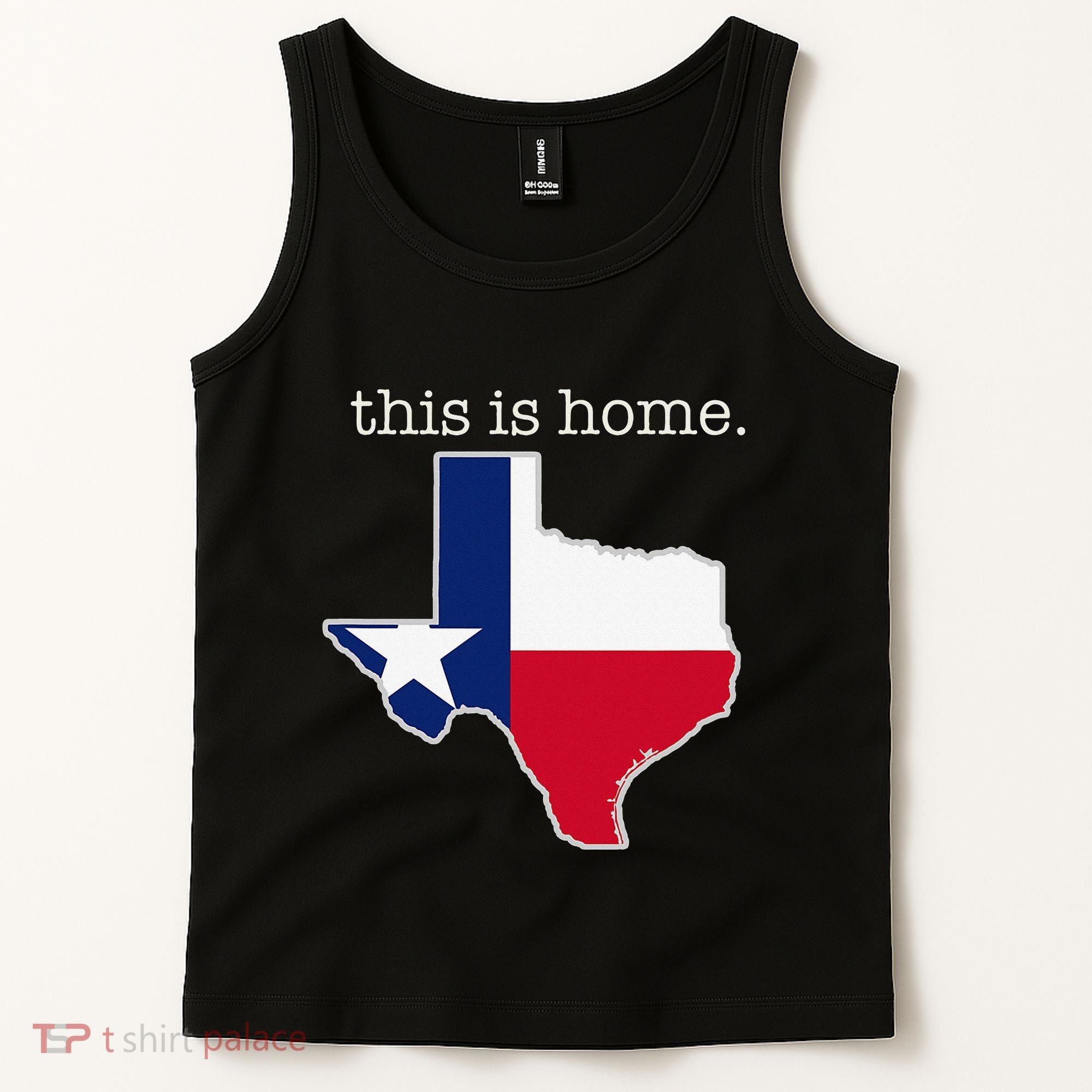 Texas This Is Home with State Outline and Texas Flag Tank Top