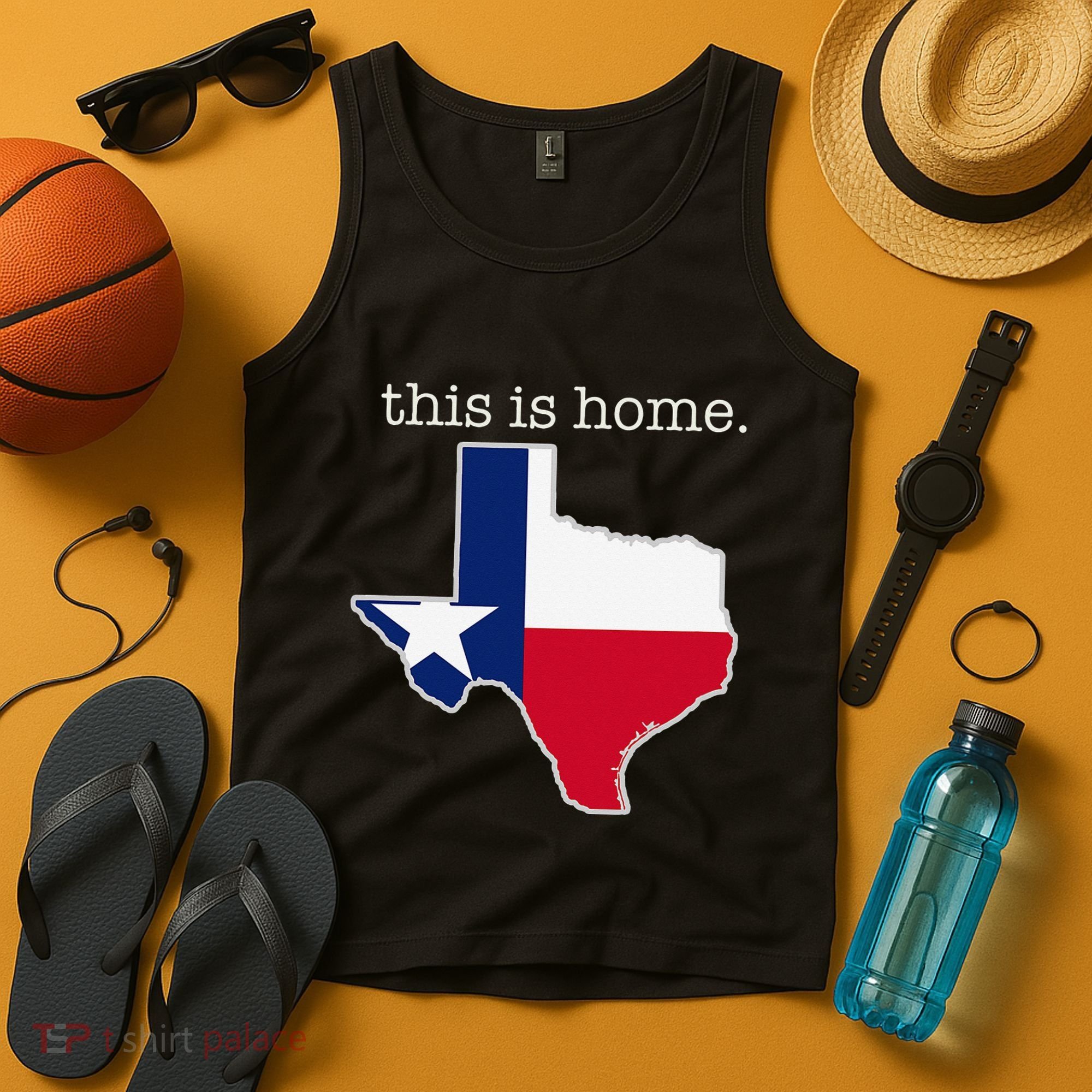 Texas This Is Home with State Outline and Texas Flag Tank Top