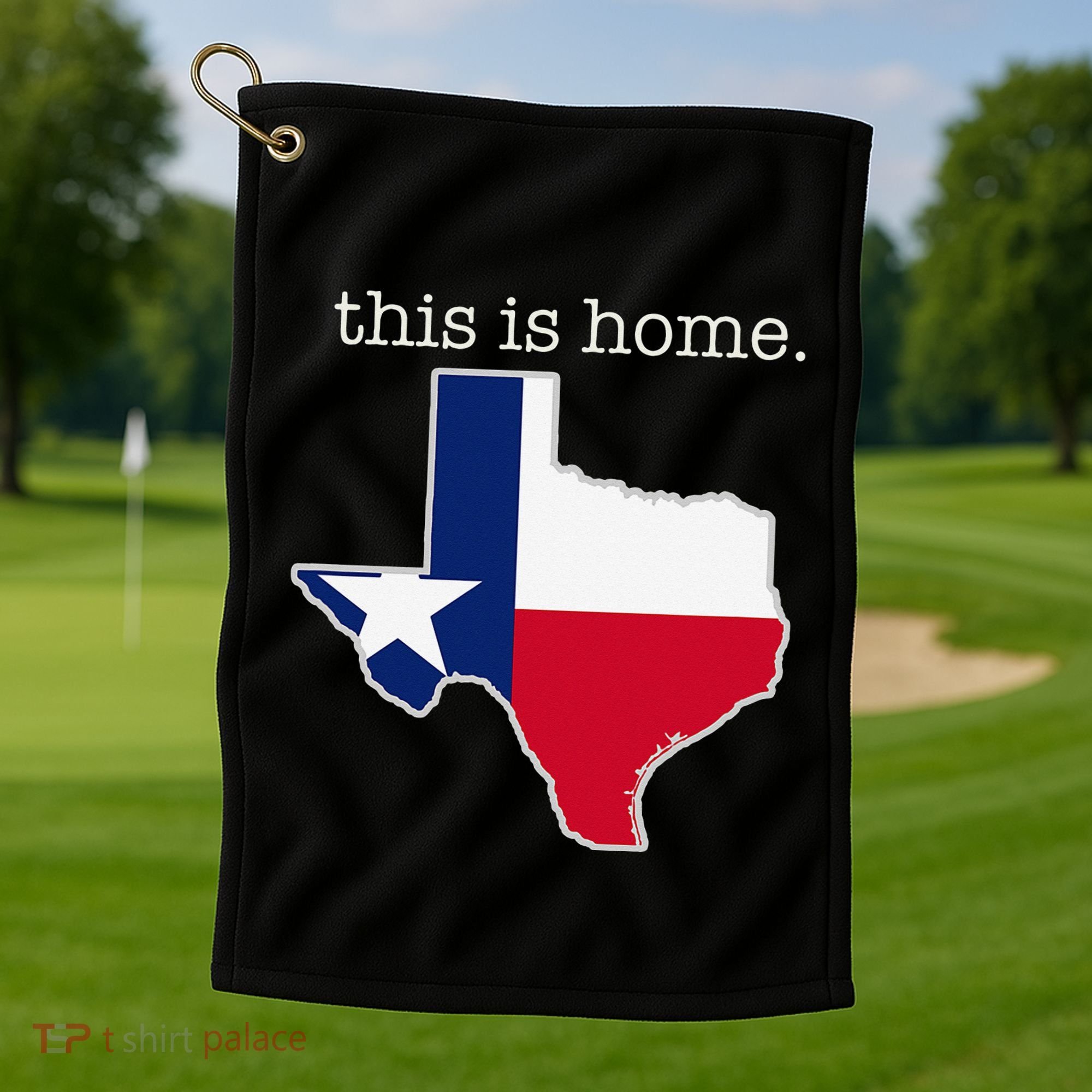 Texas This Is Home with State Outline and Texas Flag Golf Towel