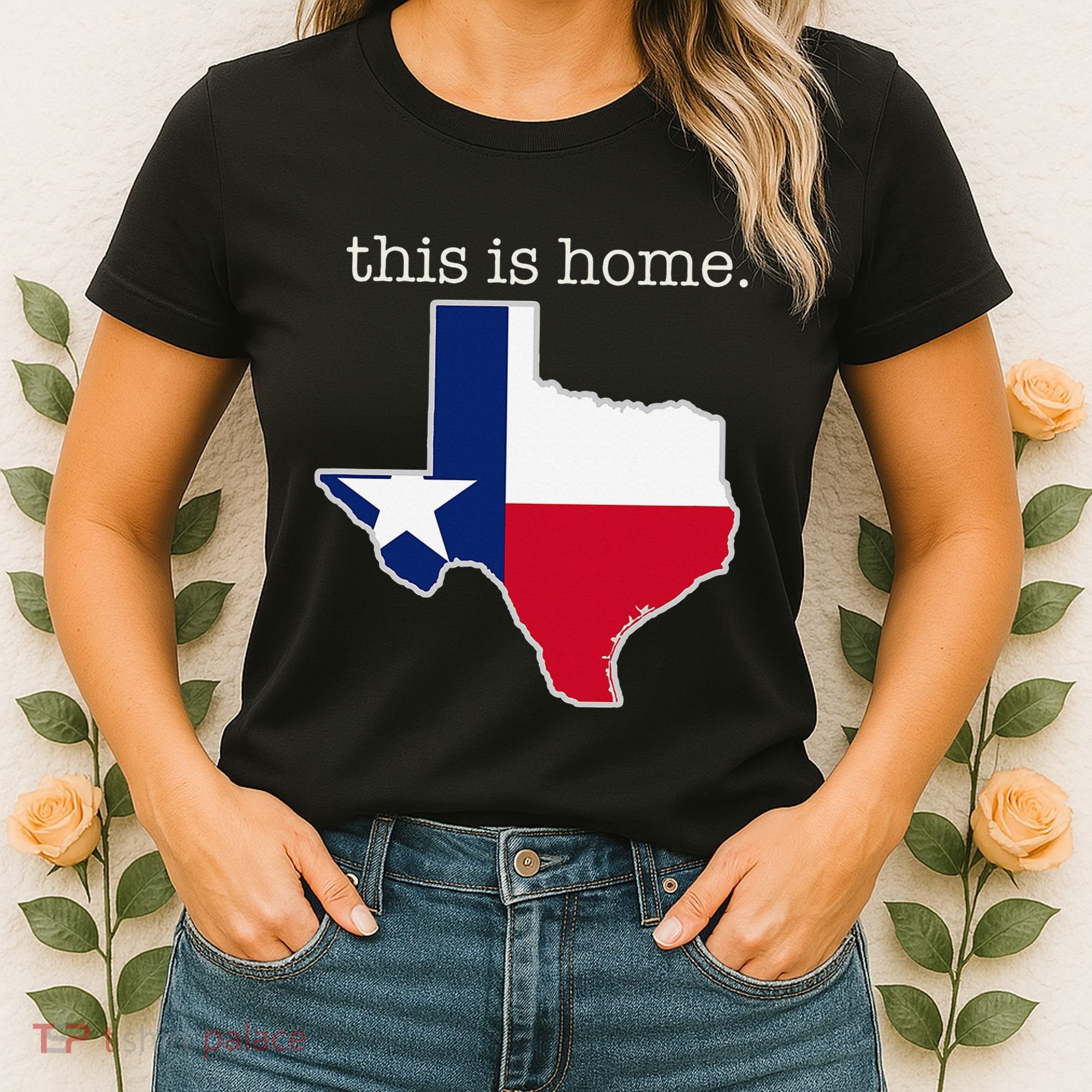 Texas This Is Home with State Outline and Texas Flag Women's T-Shirt