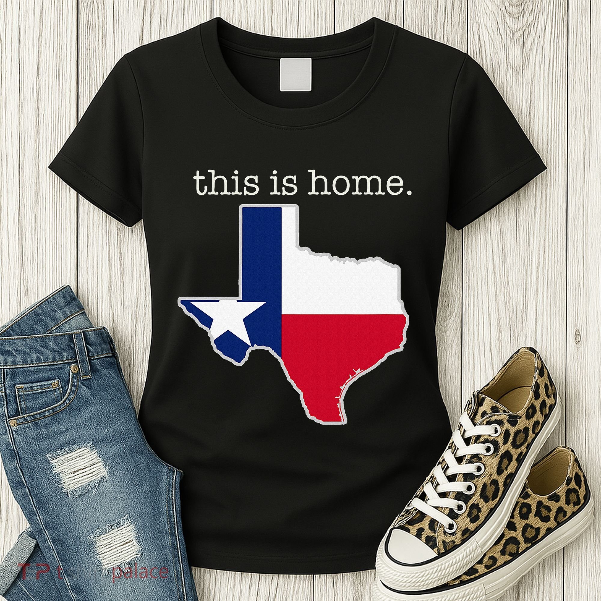 Texas This Is Home with State Outline and Texas Flag Women's T-Shirt