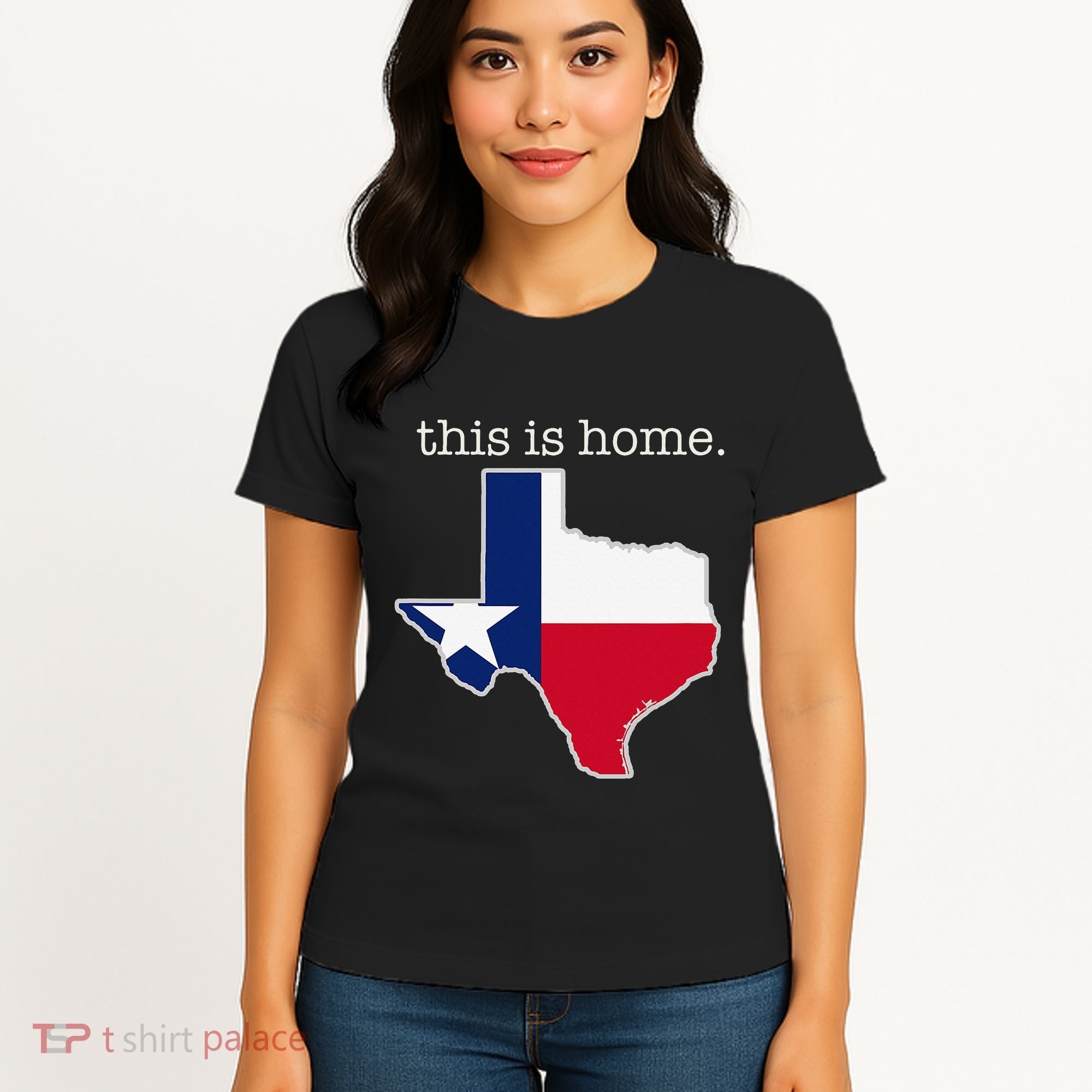 Texas This Is Home with State Outline and Texas Flag Women's T-Shirt