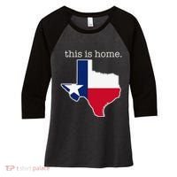 Texas This Is Home with State Outline and Texas Flag Women's Tri-Blend 3/4-Sleeve Raglan Shirt thumb 0