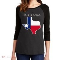 Texas This Is Home with State Outline and Texas Flag Women's Tri-Blend 3/4-Sleeve Raglan Shirt thumb 2