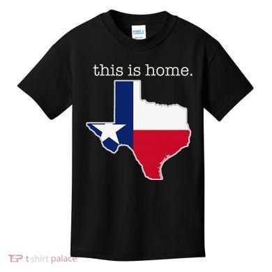 Texas This Is Home with State Outline and Texas Flag Kids T-Shirt