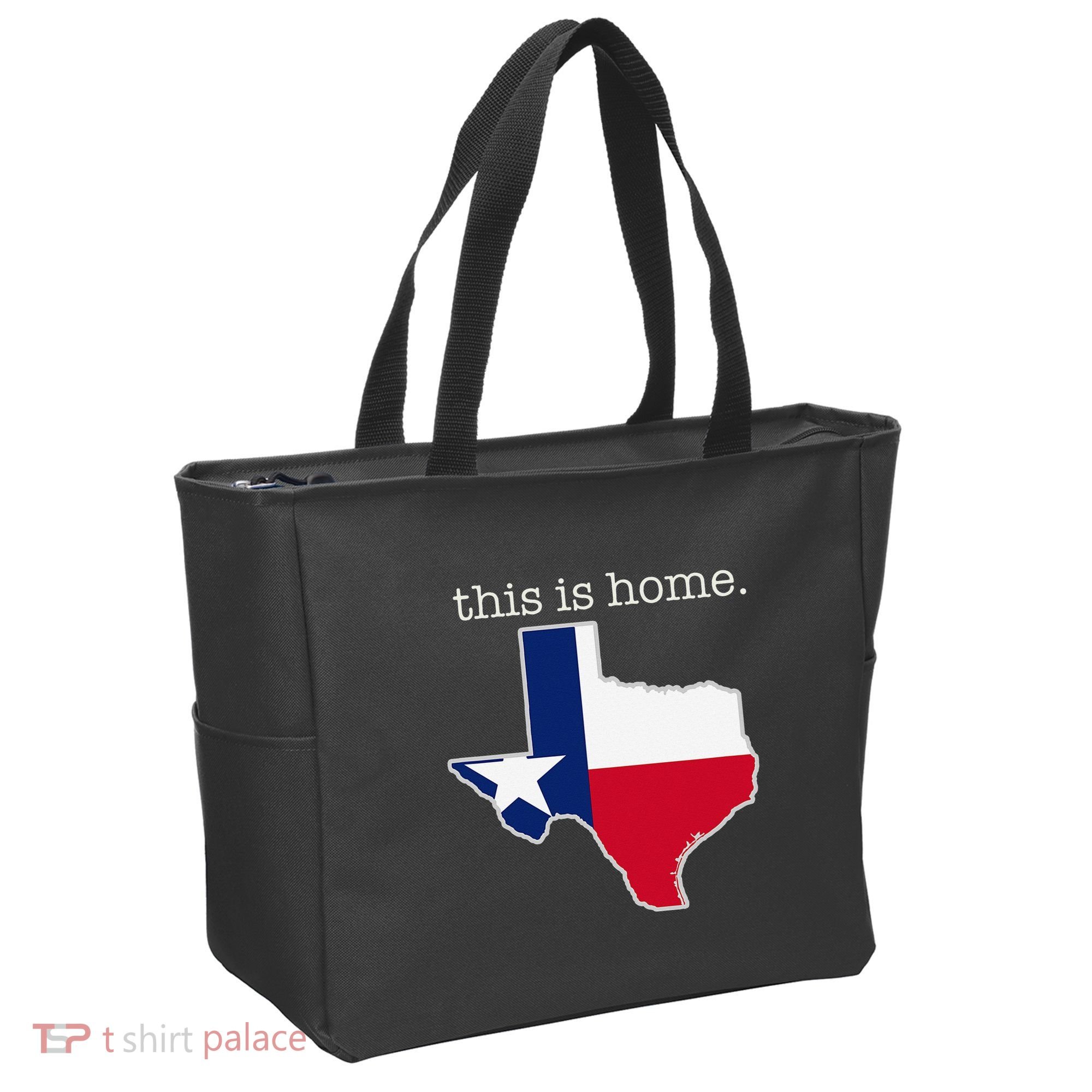Texas This Is Home with State Outline and Texas Flag Tote Bag