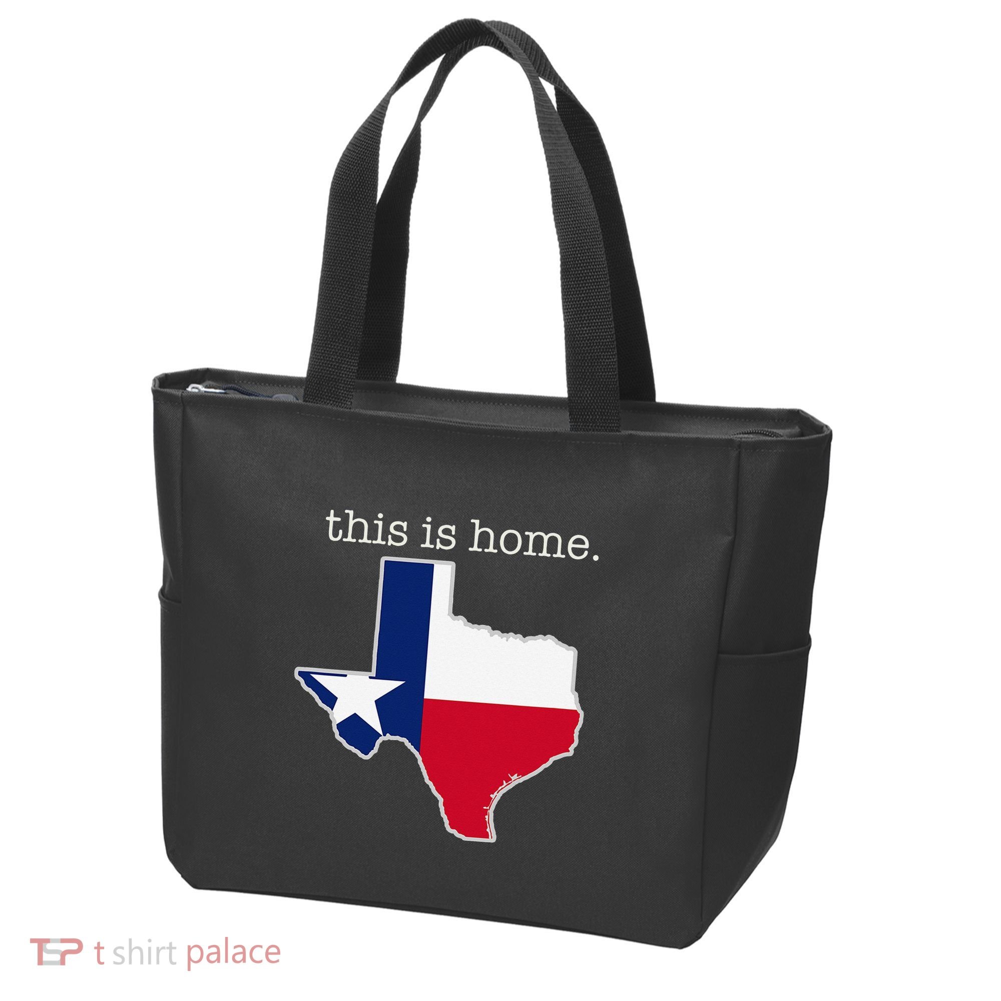 Texas This Is Home with State Outline and Texas Flag Tote Bag