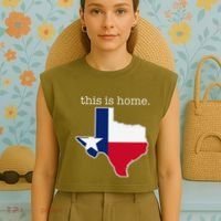 Texas This Is Home with State Outline and Texas Flag Garment-Dyed Women's Muscle Tee thumb 4