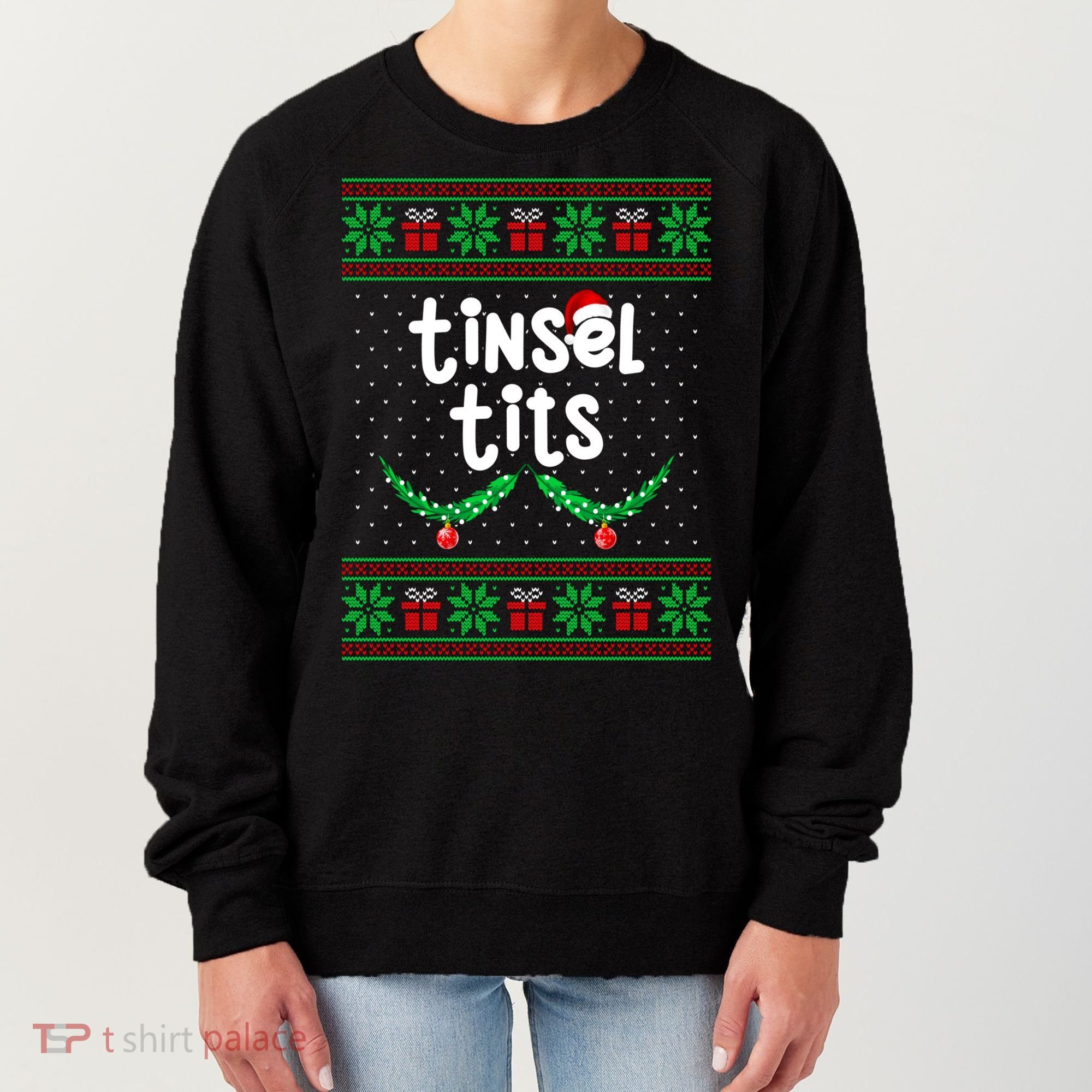 Tinsel Tits Jingle Balls Funny Matching Couple Ugly Christmas Sweater Women's Sweatshirt