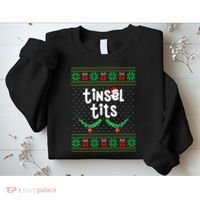 Tinsel Tits Jingle Balls Funny Matching Couple Ugly Christmas Sweater Sweatshirt thumb 2