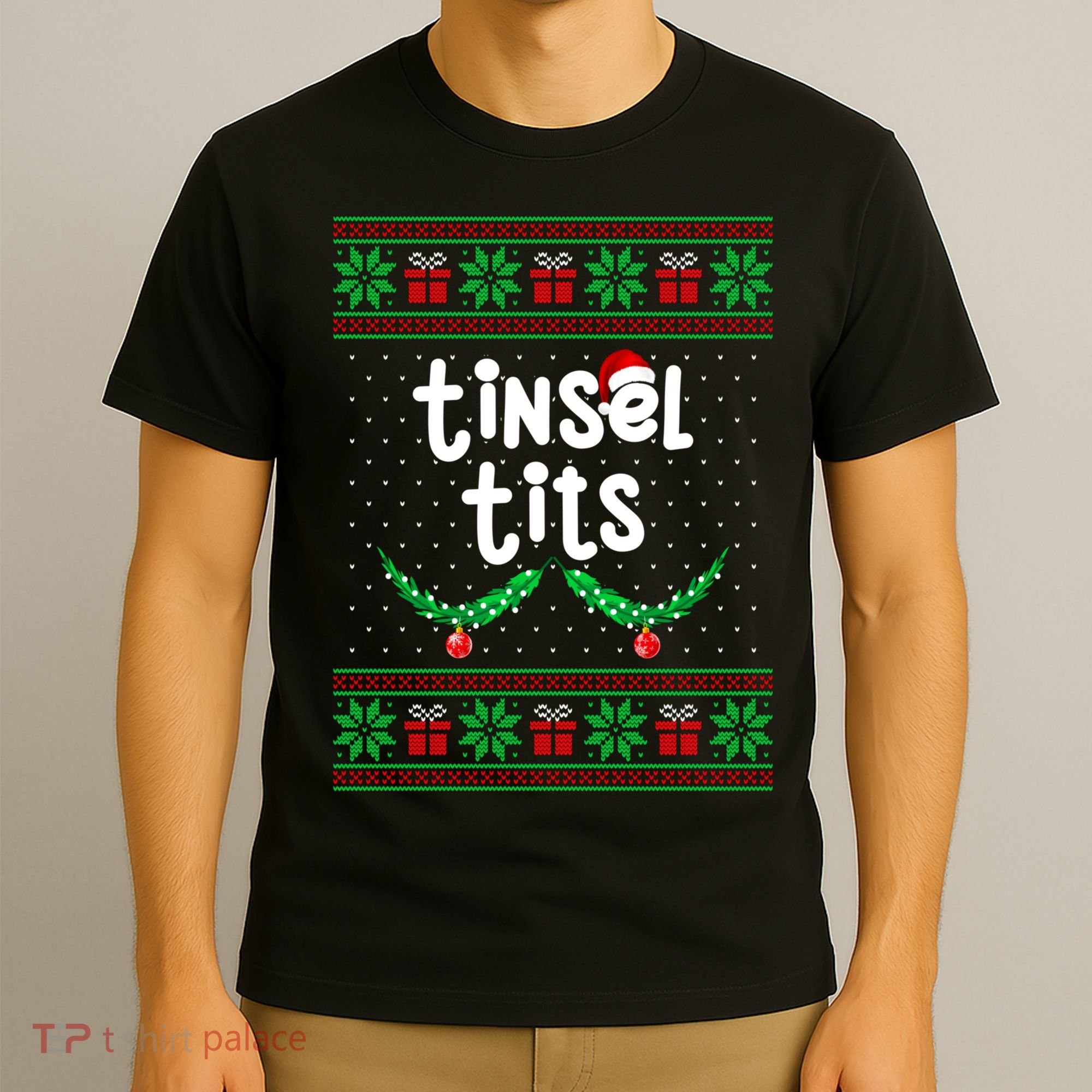 Tinsel Tits Jingle Balls Funny Matching Couple Ugly Christmas Sweater T-Shirt