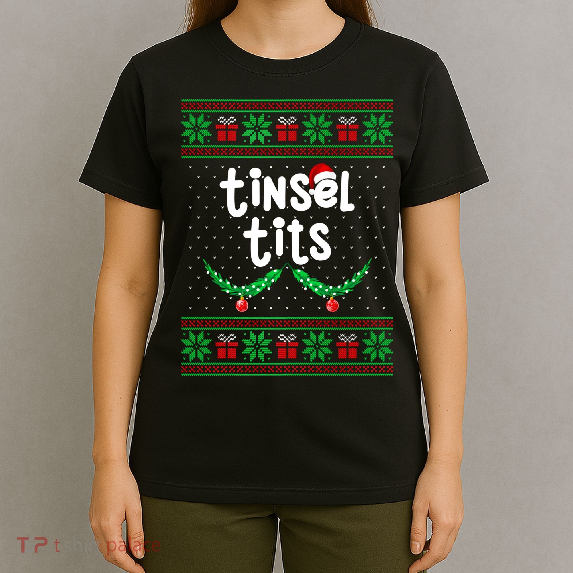 Tinsel Tits Jingle Balls Funny Matching Couple Ugly Christmas Sweater T-Shirt