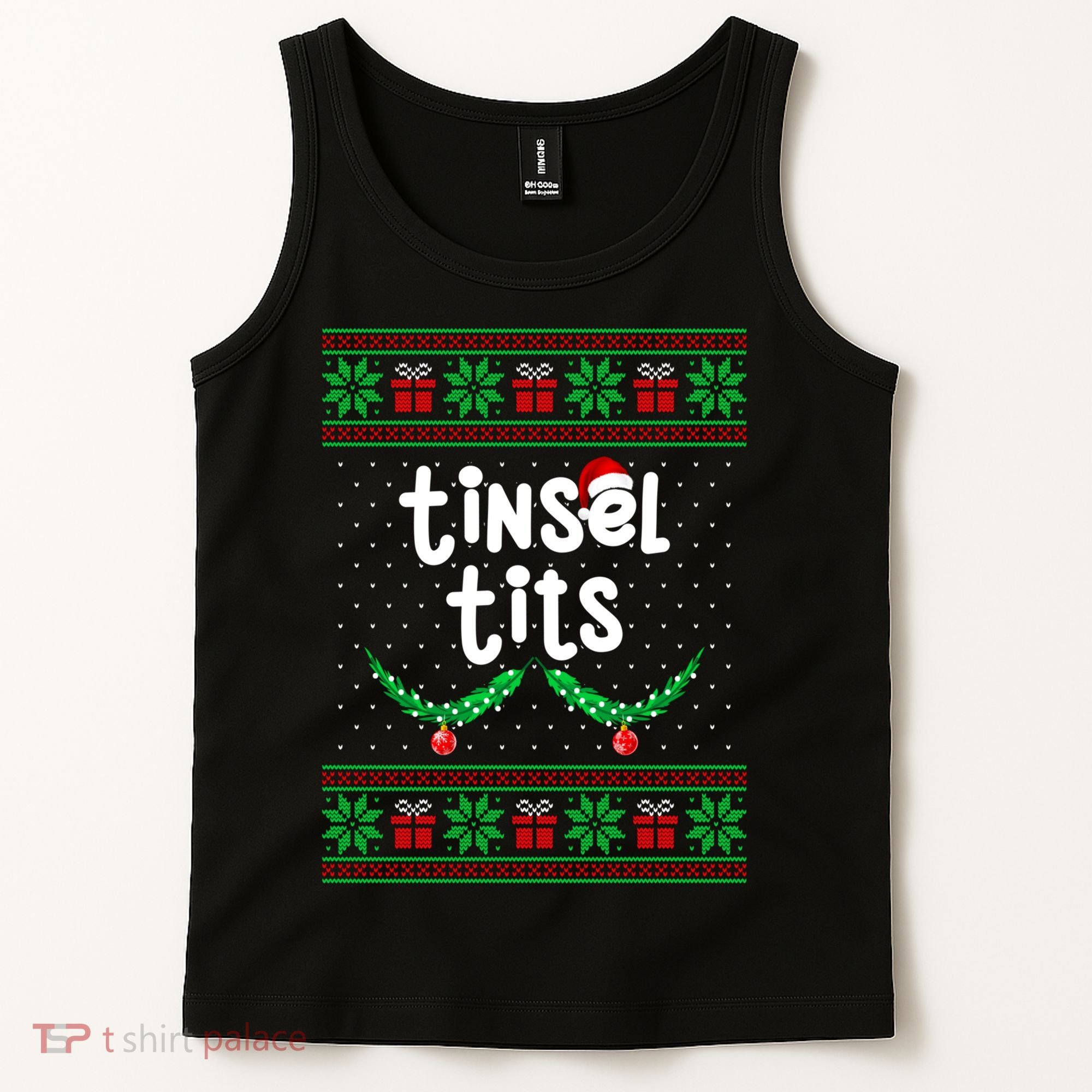 Tinsel Tits Jingle Balls Funny Matching Couple Ugly Christmas Sweater Tank Top