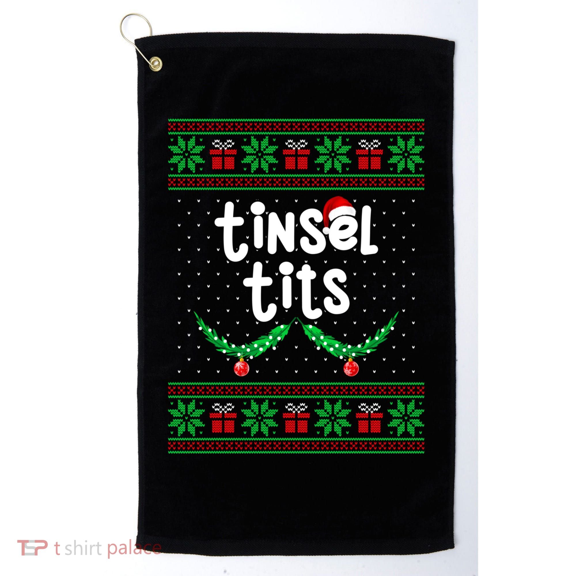Tinsel Tits Jingle Balls Funny Matching Couple Ugly Christmas Sweater Golf Towel