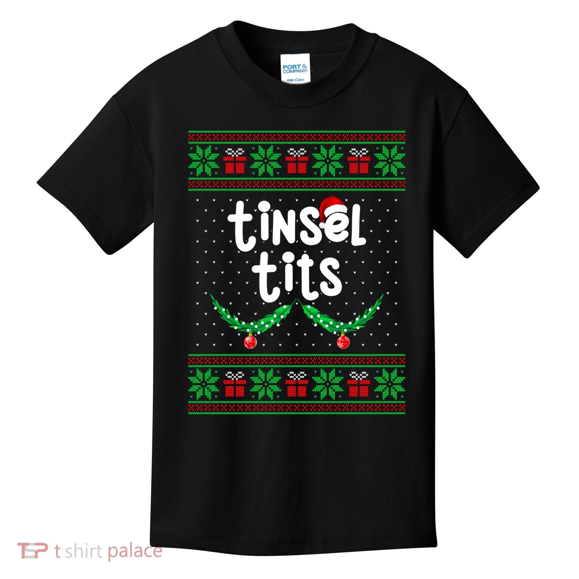 Tinsel Tits Jingle Balls Funny Matching Couple Ugly Christmas Sweater Kids T-Shirt