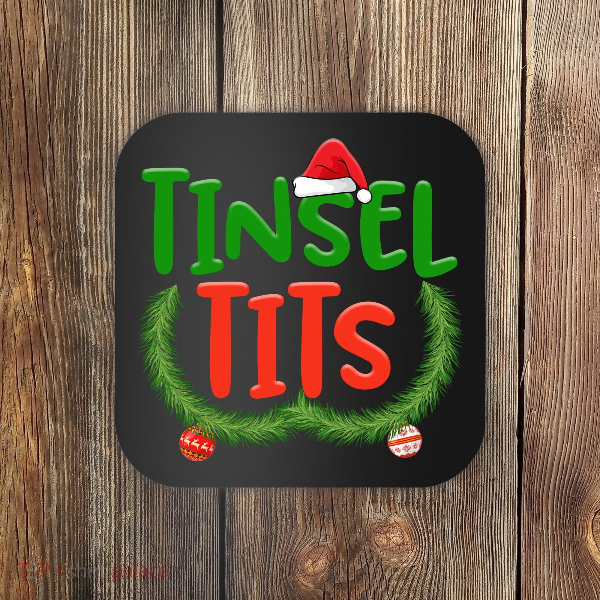 Tinsel Tits Jingle Balls Funny Matching Couple Chestnuts Coaster