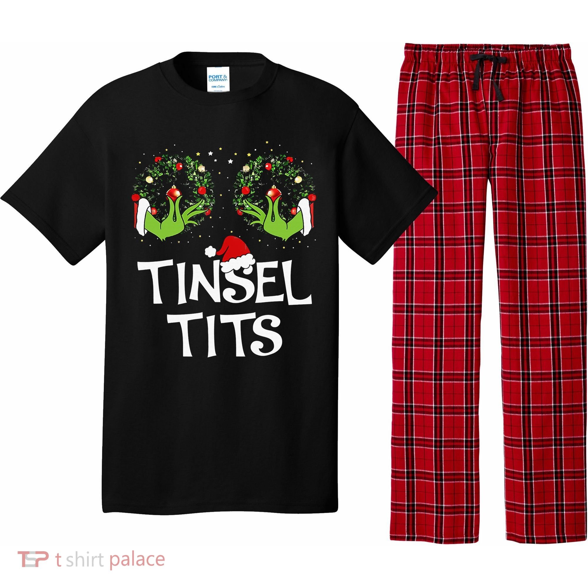 Tinsel Tits Jingle Balls Matching Couple Christmas Pajama Set