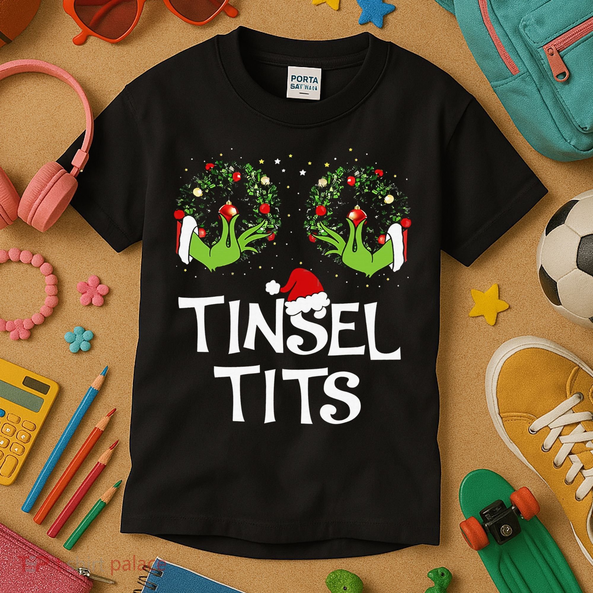 Tinsel Tits Jingle Balls Matching Couple Christmas Kids T-Shirt