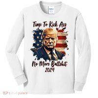 Time To Kick Ass No More Bullshit Trump 2024 Usa Kids Long Sleeve Shirt thumb 0