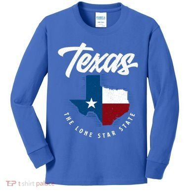 Texas The Lone Star State Gift Texas Map Cool Gift Kids Long Sleeve Shirt