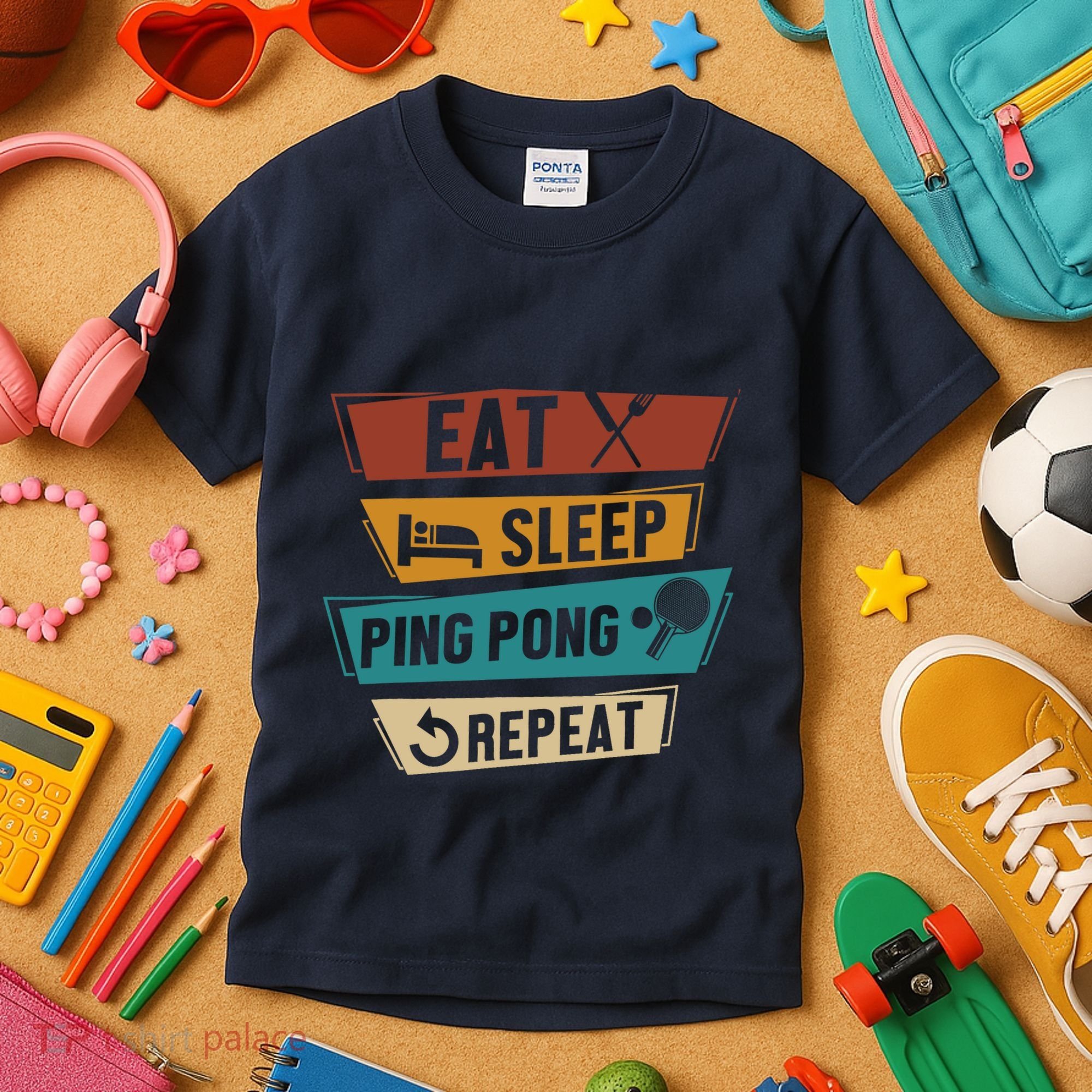 Table Tennis Lover Eat Sleep Ping Pong Repeat Kids T-Shirt