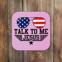 Talk To Me Jesus Glasses Usa Flag Coaster thumb 0