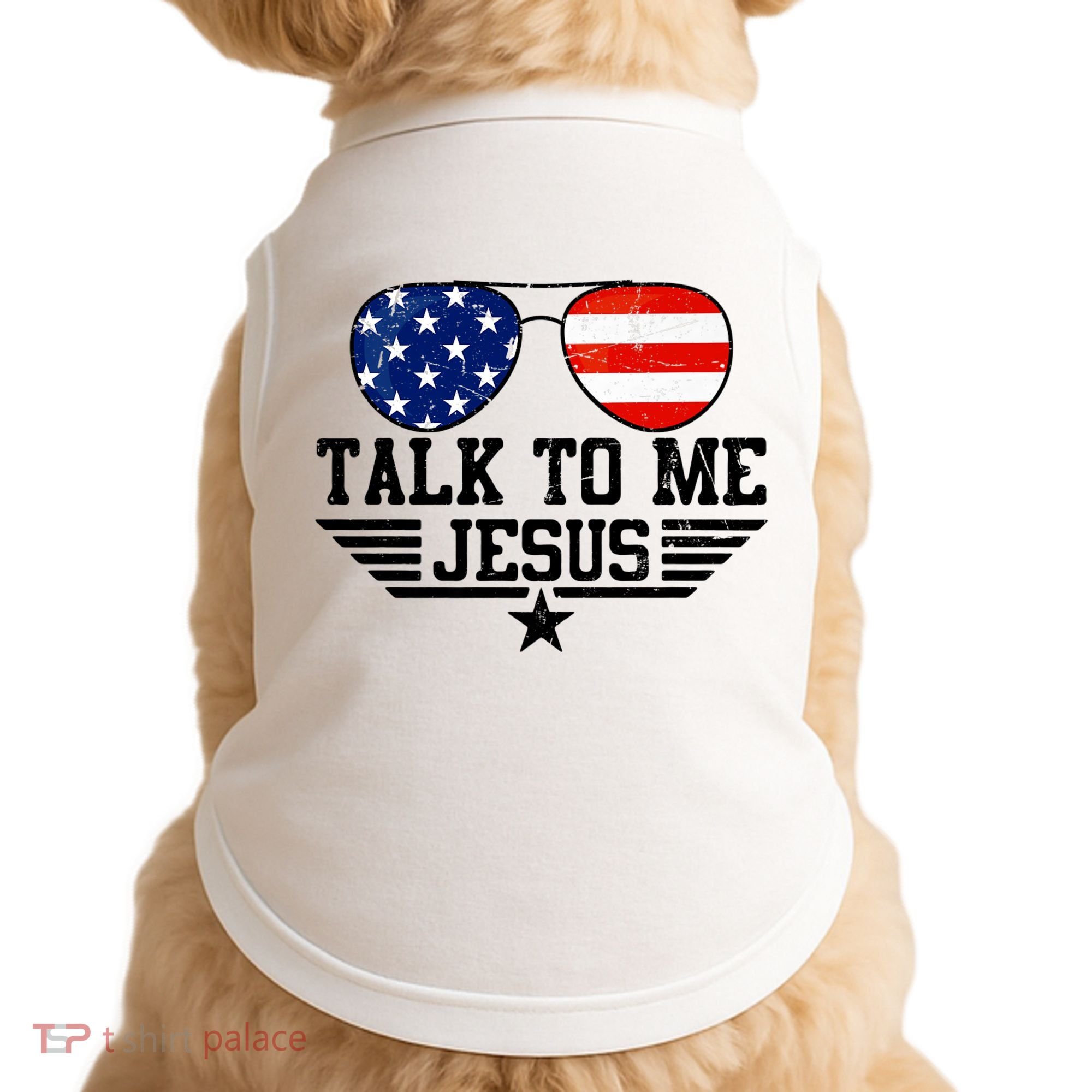 Talk To Me Jesus Glasses Usa Flag Doggie Tank