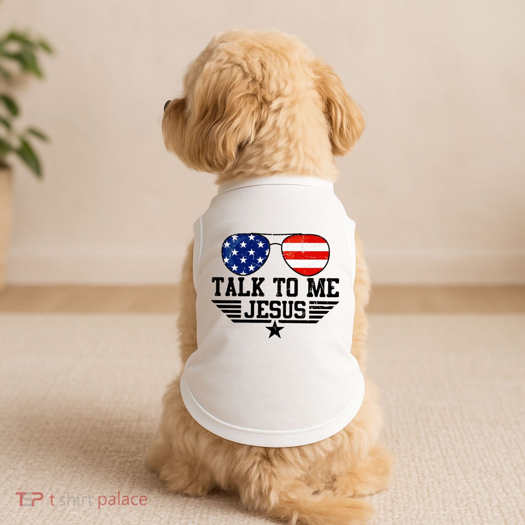 Talk To Me Jesus Glasses Usa Flag Doggie Tank
