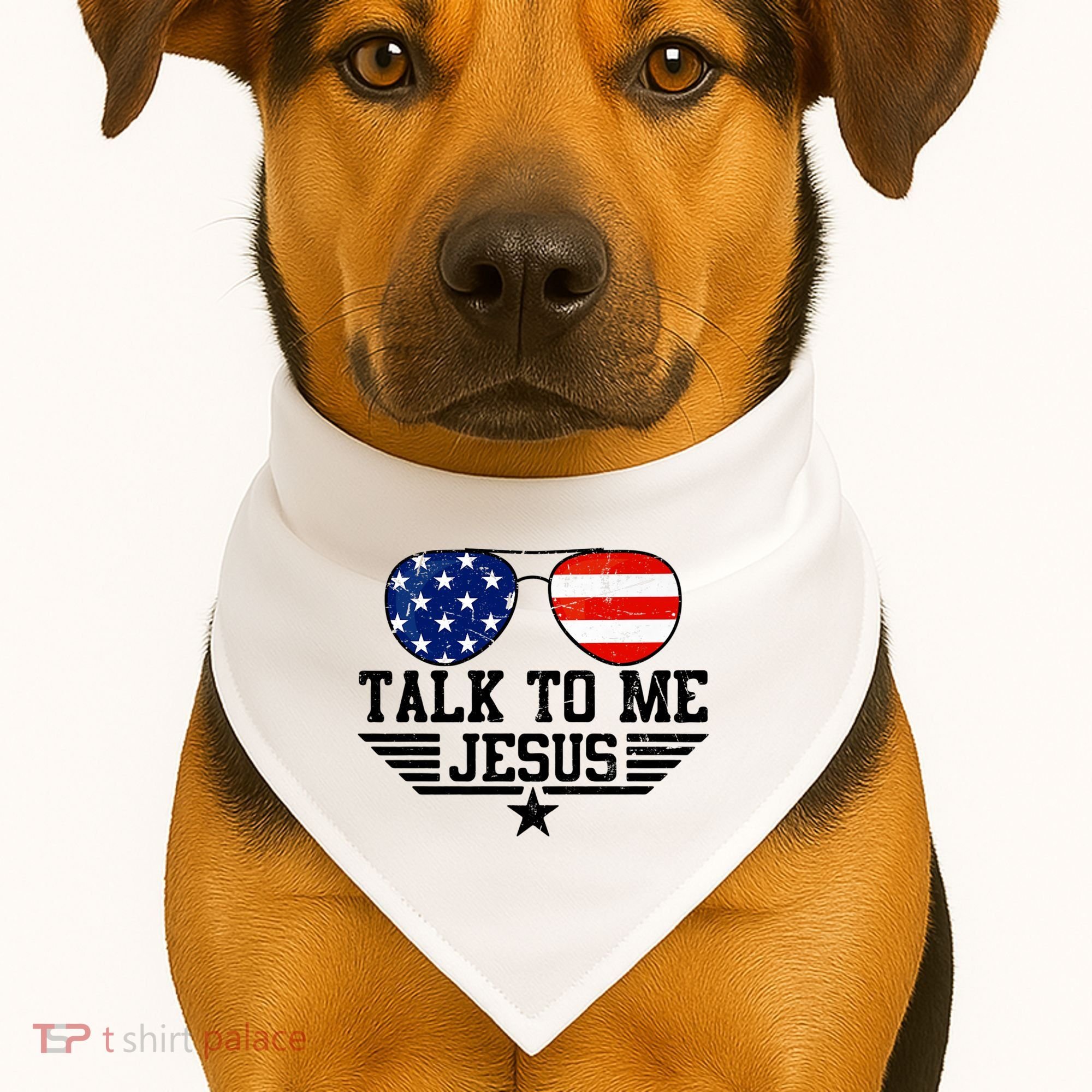 Talk To Me Jesus Glasses Usa Flag USA-Made Doggie Bandana