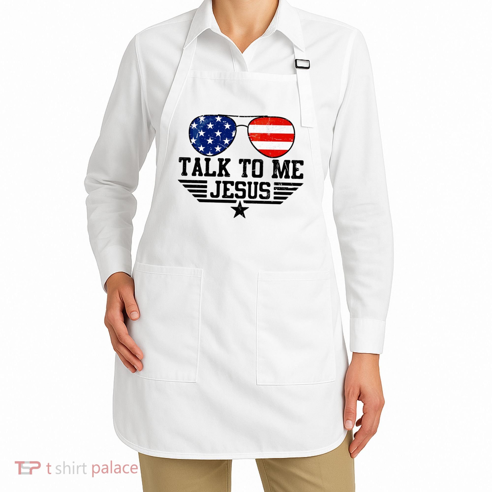 Talk To Me Jesus Glasses Usa Flag Apron